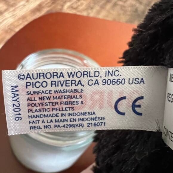 Aurora Black Bear Lovey 12" Plush Sitting Stuffed Animal 2016 - Picture 2 of 6